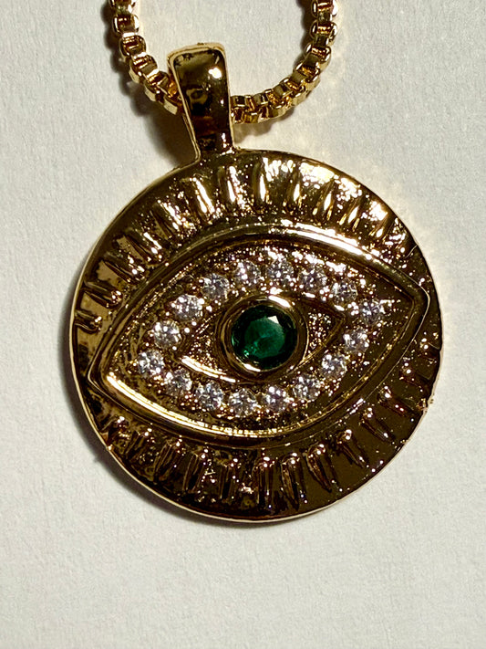 Evil Eye Talis Chains Disc Pendant Necklace