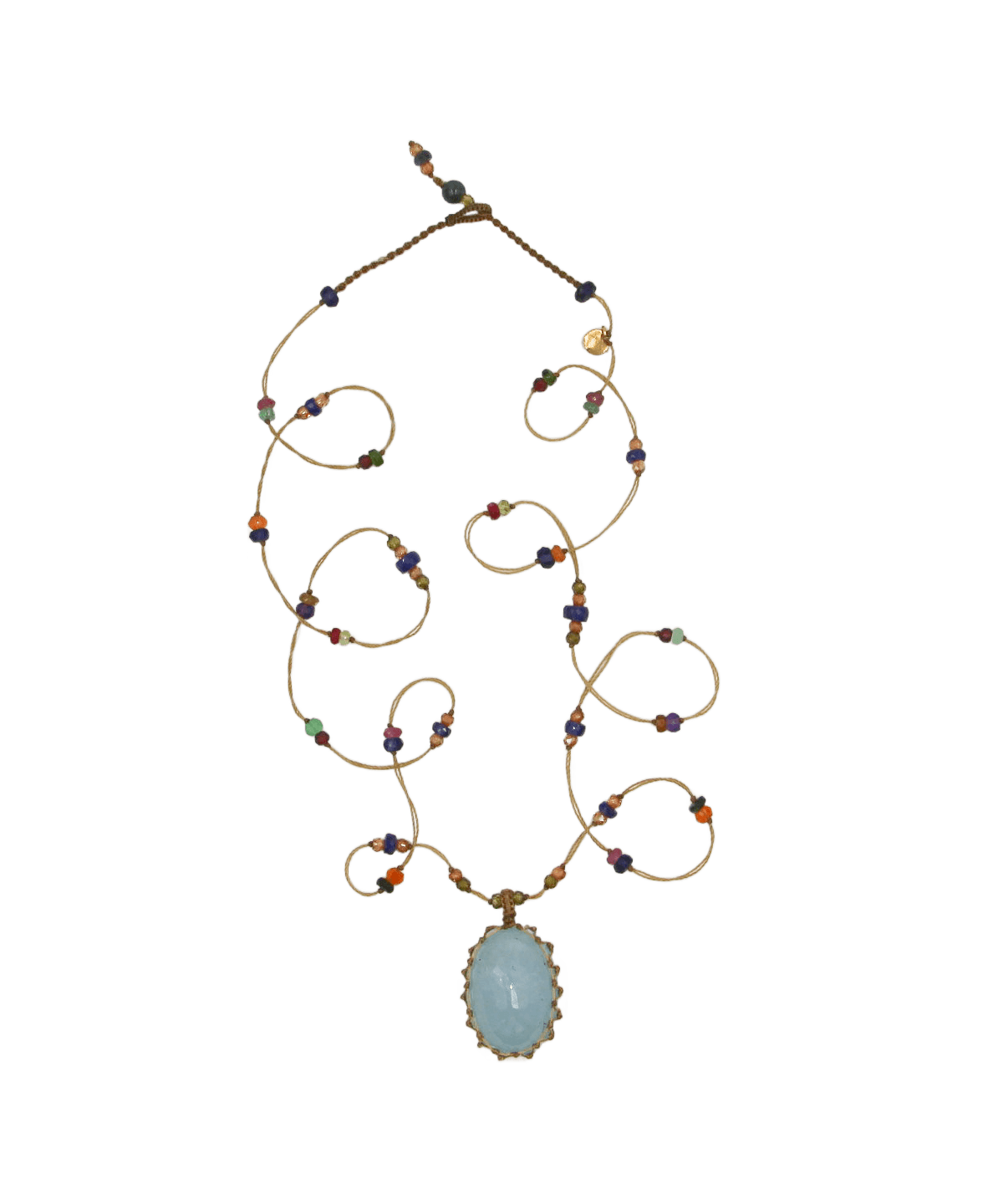 Long Tibetan Sharing VVVV Aquamarine Necklace