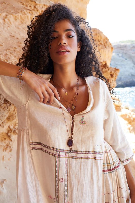 Long Tibertan Sharing VVVV Amethyst Necklace