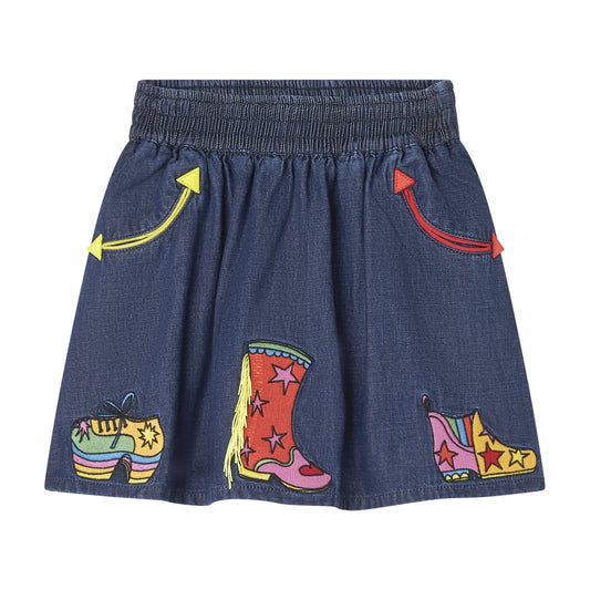 Embroidered SMC Denim Skirt