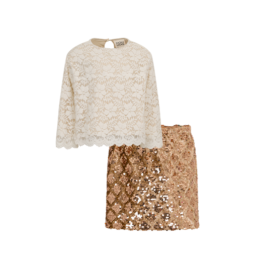 Lace Top Sequin Skirt DOUUOD Set