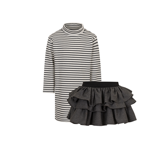 Stripe Ruffle Skirt DOUUOD Set