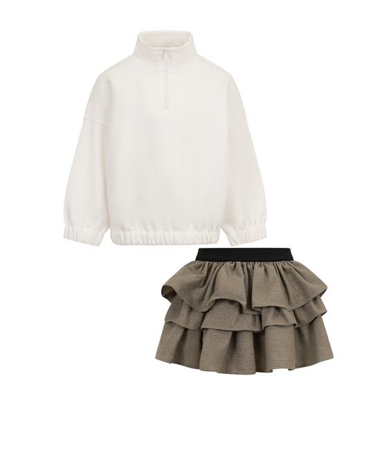 High Neck and Ruffle Skirt DOUUOD Set