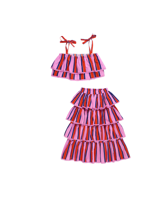 Ruffle Stripes Maison Mangostan Skirt Set