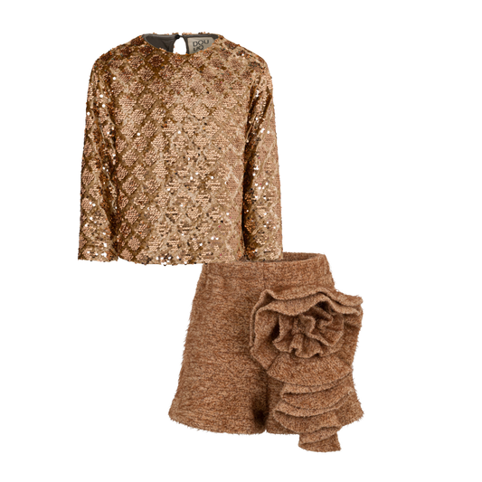 Sequin Top Flower Short DOUUOD Set