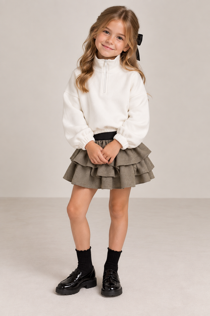 High Neck and Ruffle Skirt DOUUOD Set
