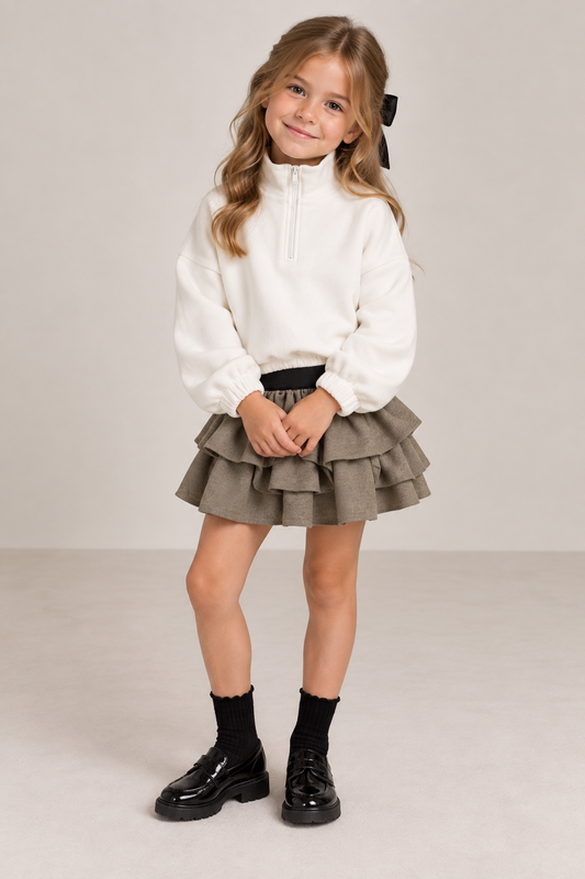High Neck and Ruffle Skirt DOUUOD Set
