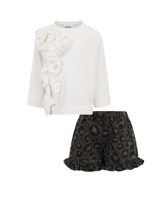 Ruffle Top and Leo DOUUOD Short Set