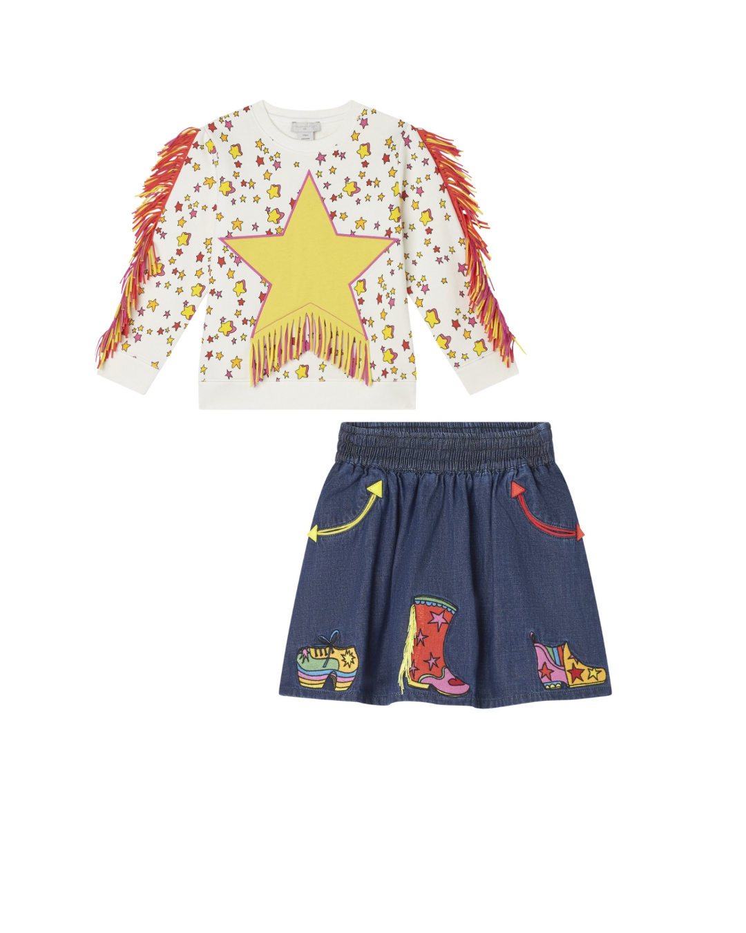 Embroidered SMC Denim Skirt