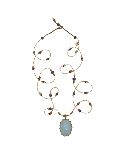 Long Tibetan Sharing VVVV Aquamarine Necklace