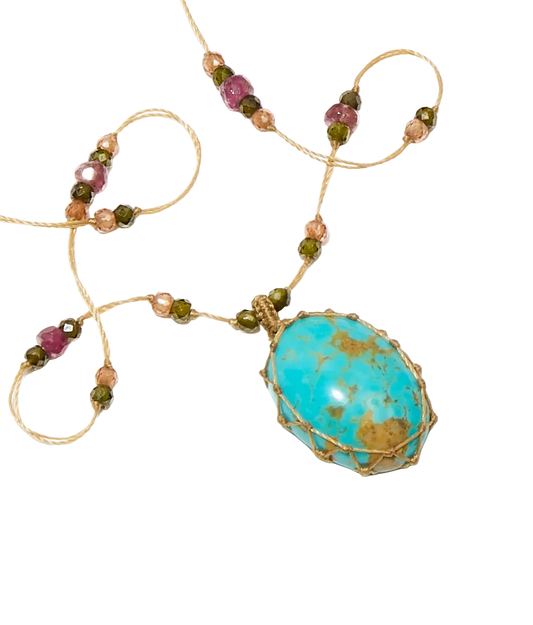 Long Tibetan Sharing VVVV Turqoise Necklace