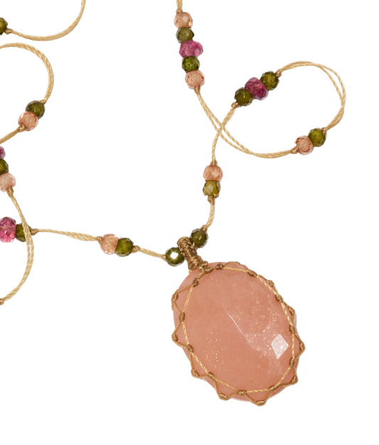 Long Tibetan Sharing VVV Moonstone Necklace