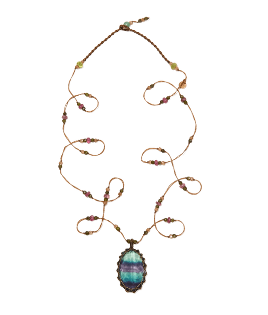 Long Tibetan Sharing VVVV Fluorite Necklace