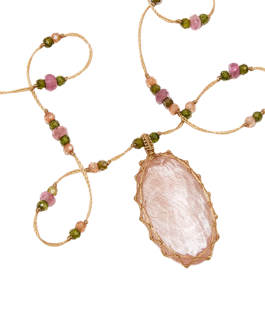 Short Tibetan Sharing VV Pink Quartz Necklace
