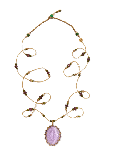 Long Tibertan Sharing VVVV Amethyst Necklace