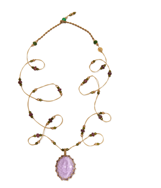 Long Tibertan Sharing VVVV Amethyst Necklace
