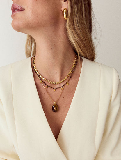 Oval Stone Talis Chains Pendant Necklace