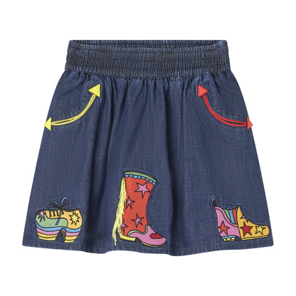 Embroidered SMC Denim Skirt