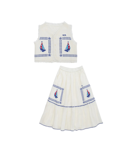 Barcos Embroidered Maison Mangostan Skirt Set