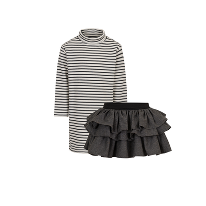 Stripe Ruffle Skirt DOUUOD Set