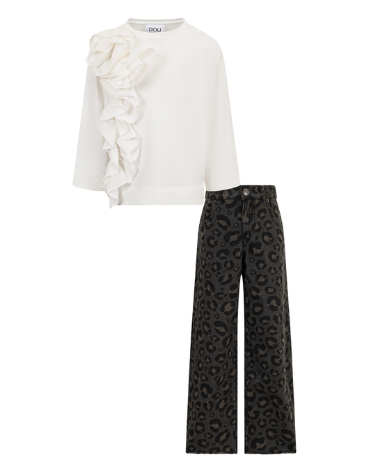 Ruffle Top and Leo DOUUOD Pants Set
